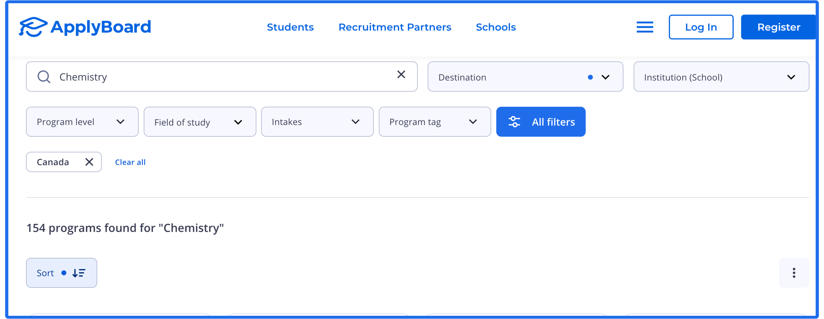 Les résultats de la recherche sur la plate-forme ApplyBoard peuvent être personnalisés en utilisant différents filtres comme l'emplacement (ville / état), la date d'admission et les balises de programme.