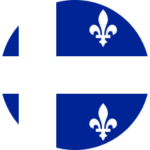 Illustration d'une partie du drapeau québécois : fond marine avec une croix blanche ; des fleurs de lys blanches apparaissent au-dessus et au-dessous de la croix horizontale. C'est un recadrage étrange du drapeau.