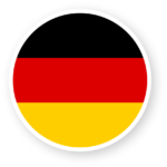 Rayures horizontales noires, rouges et jaunes dans un logo circulaire, représentant le drapeau de l'Allemagne.