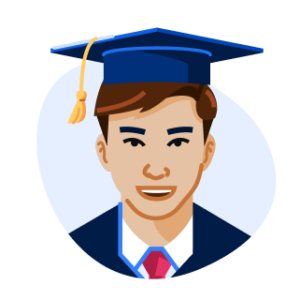 Illustration d'un étudiant international portant une casquette de diplômé.